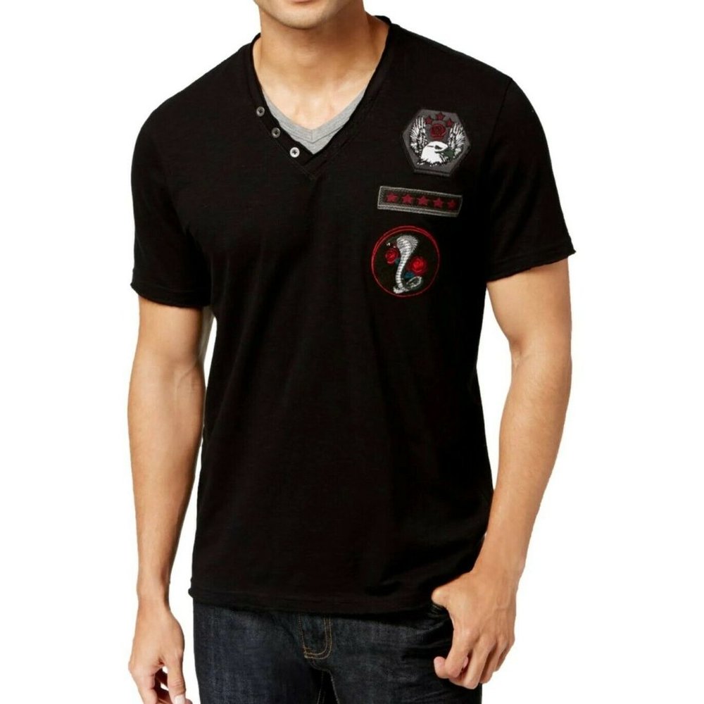 I-N-C Mens Black Layered Graphic T-Shirt Size 2XL